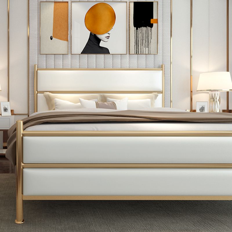 Upholstered Metal Bed with Headboard 43.3" Tall Low Profile Bed
