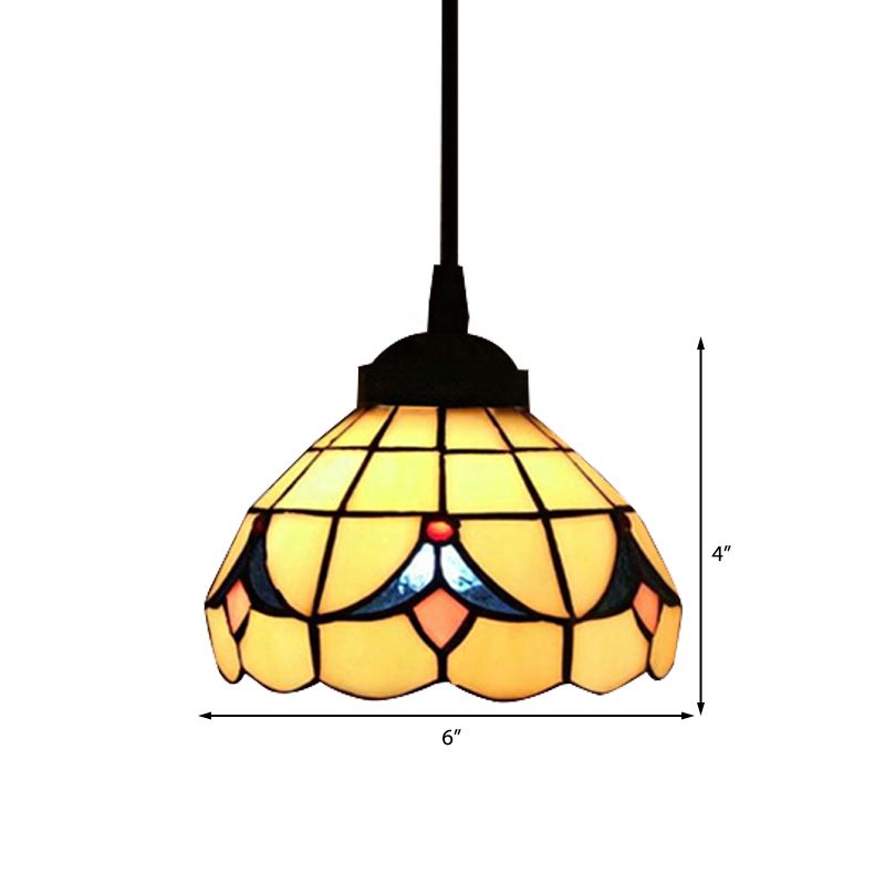 Flower Hanging Light Fixture Tiffany Cut Glass 1 Light Beige Suspension Pendant for Bedroom