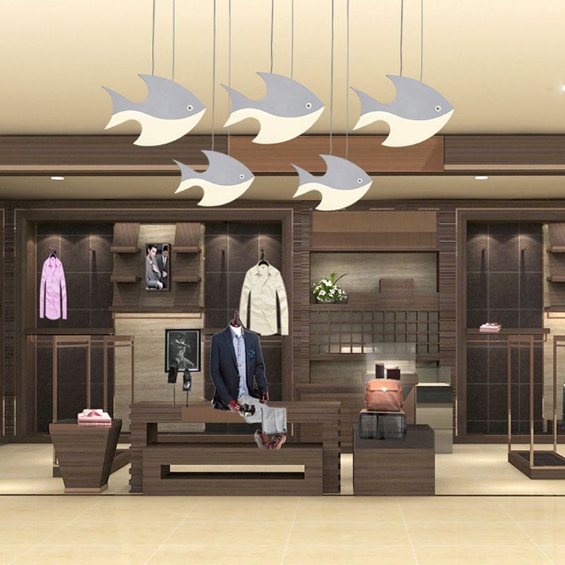 Fish Shaped LED Pendant Light Metallic Minimalist Multiple Hanging Light for Dining Room