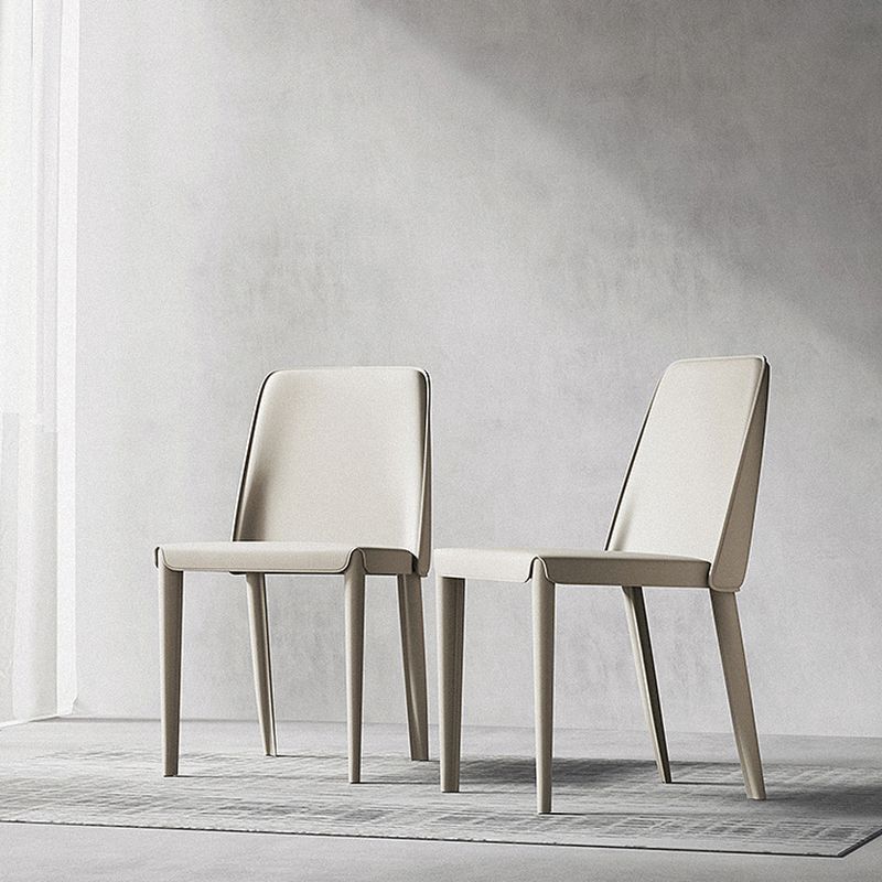 Sillas de comedor de cuero contemporáneas, silla con respaldo sólido sin brazos para cocina