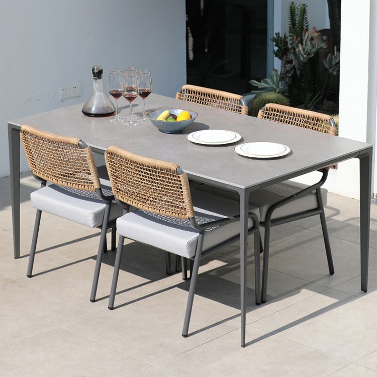 Modern Style Stone Courtyard Table Geometric Aluminum Base Outdoor Table