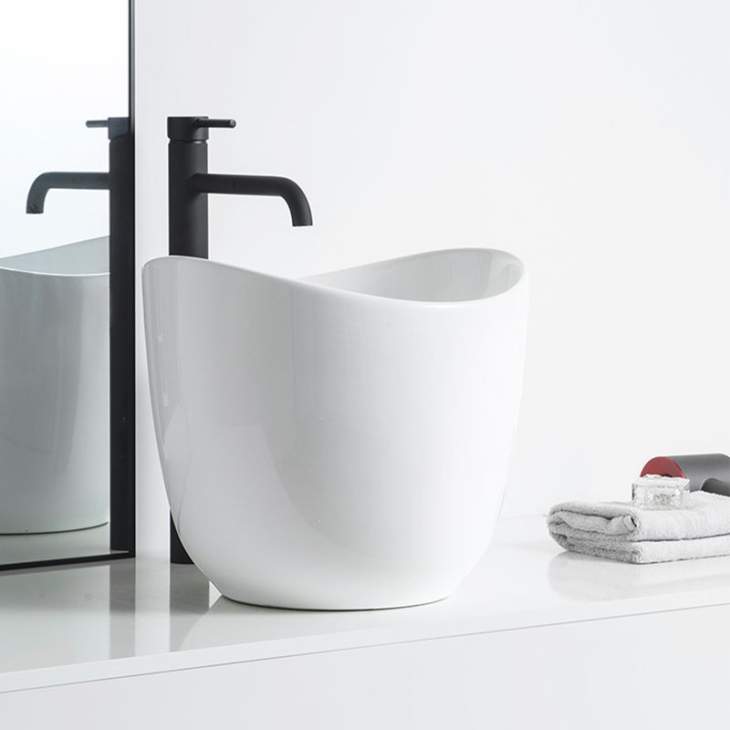 Modern Vessel Sink Round Porcelain with Pop-Up Drain Vessel Bathroom Sink