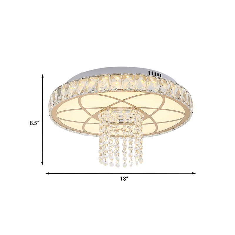 Gold Round Flush Mount Lamp LED Contemporary Crystal Close to Ceiling Light for Bedroom