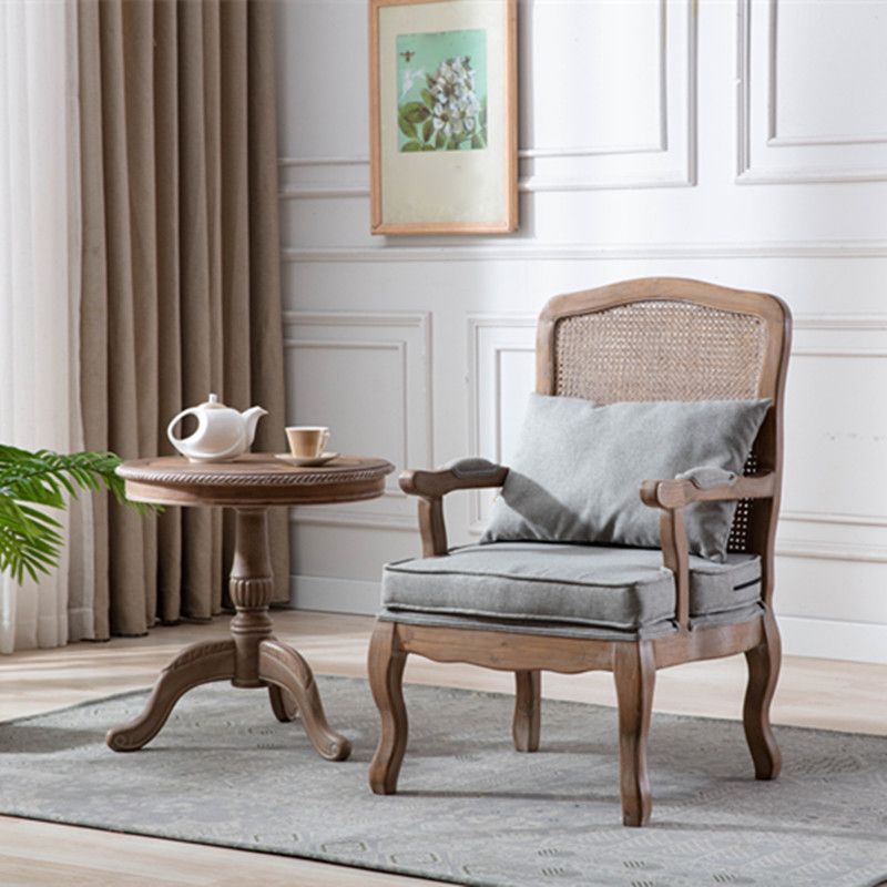 Country Style Dining Arm Chair Solid Back Chair with 4 Wood Legs for Home Use