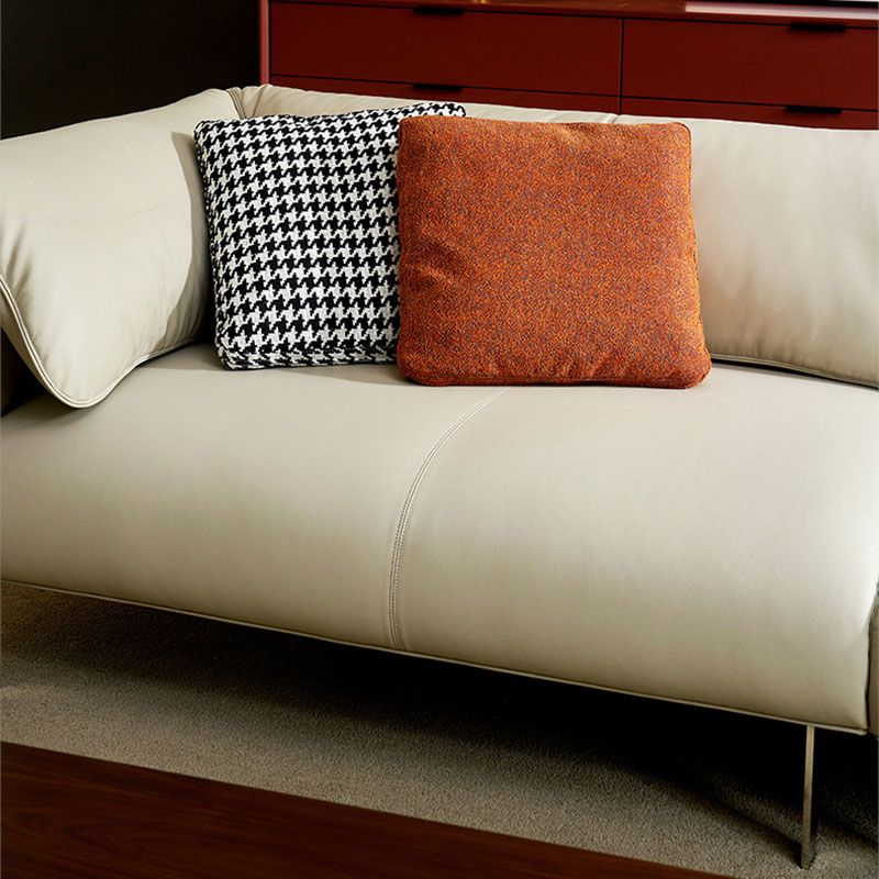 Modernism Leather Sofa in Khaki Tuxedo Arm Sofa with 3 Pillows