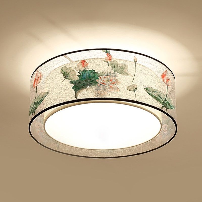 Vierkante/trommel stoffen plafondlamp Chinese stijl inbouwverlichtingsarmaturen voor woonkamer
