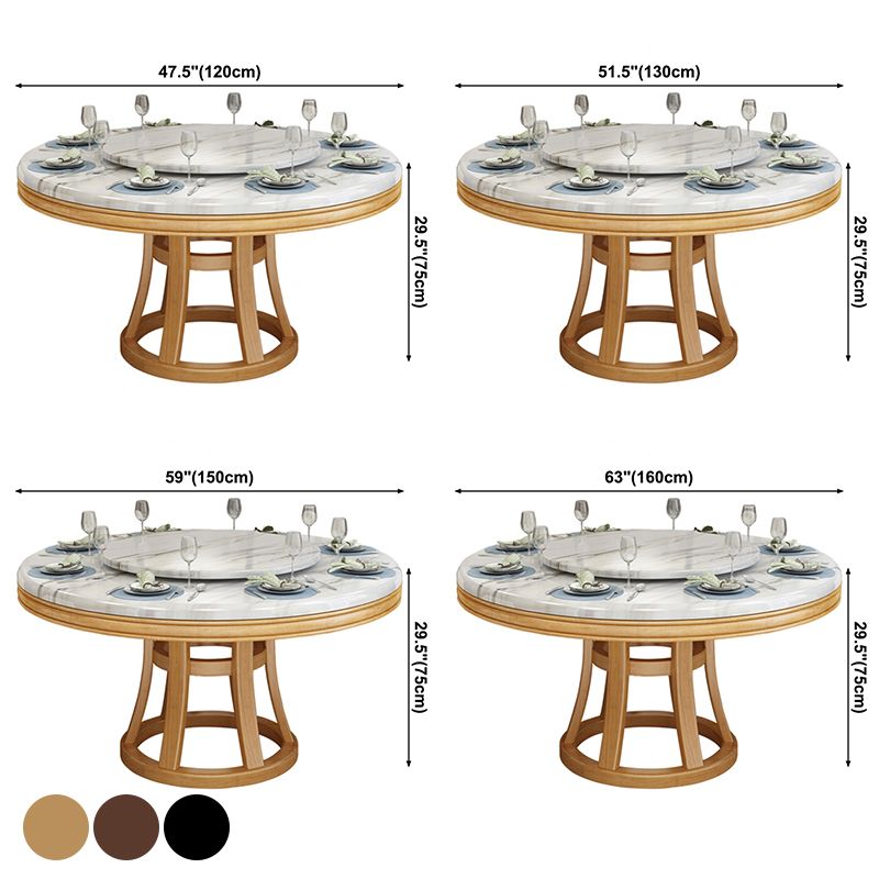 Simplicity Home Sintered Stone Dining Table Round Shape Table with Solid Wood Base