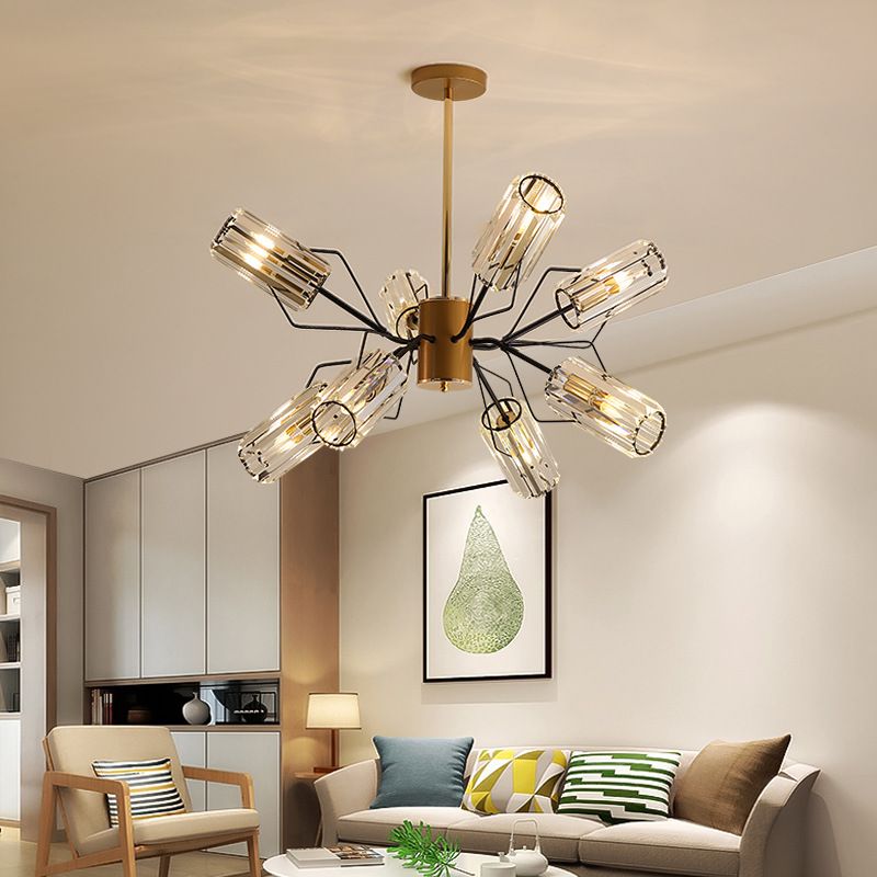 Cylindre Crystal Block Chandelier Light Retro 3/6/8 Bulbes Salon Pendant la lampe en or