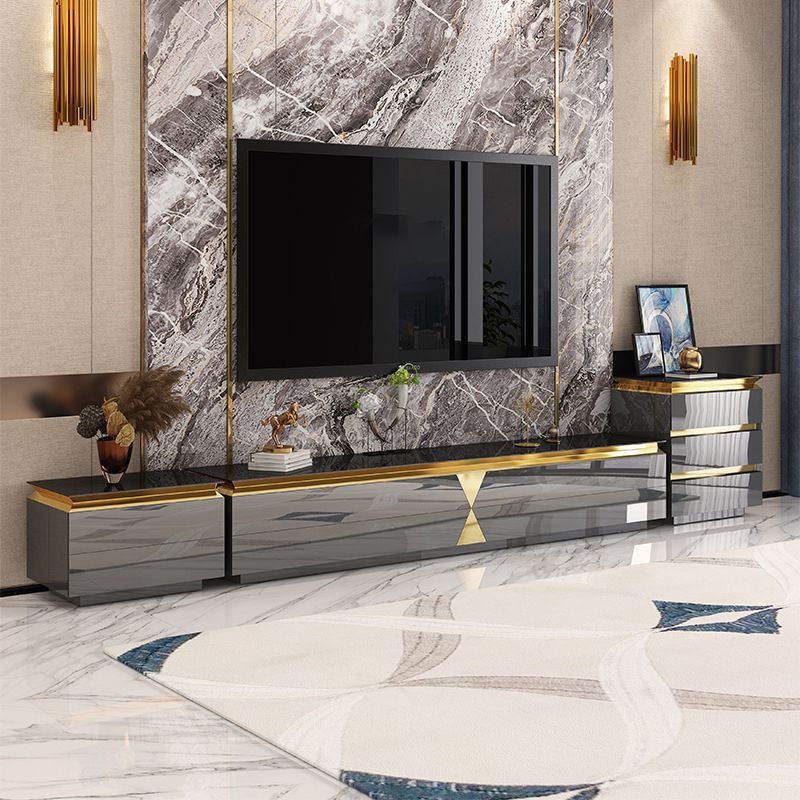 16" W Glam TV Media Stand Enclosed Storage Glass TV Media Console with Drawers