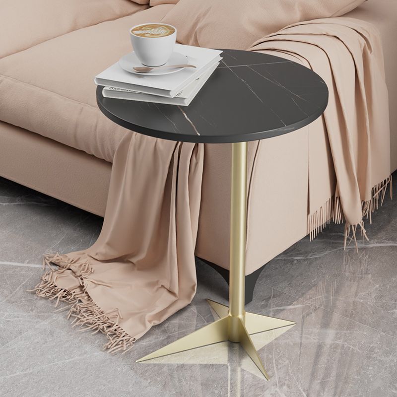 Modern Round Slate Side Table Pedestal Corner Table for Living Room