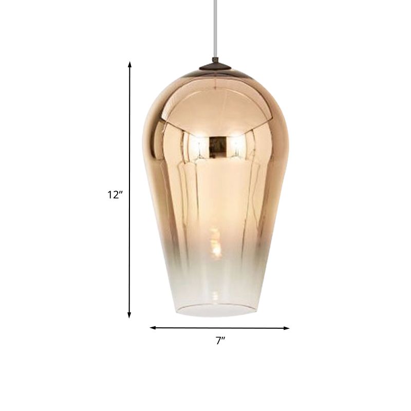 7"/8" Wide Cannon Pendant Lighting Modern Glass 1 Light Chrome/Gold/Rose Gold Hanging Light