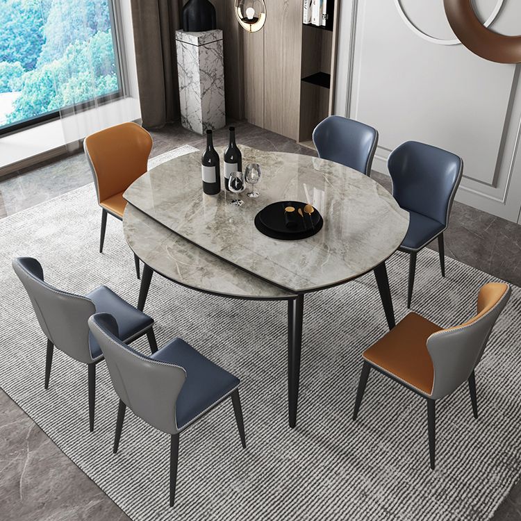 Table de cuisine ronde extensible de pierre extensible Table à manger moderne avec 4 jambes