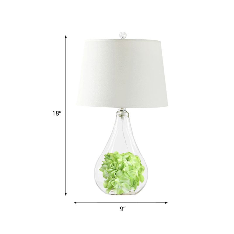 Bulbe en verre transparent Night Night Light Country 1 Lampe de table en tissu de chambre claire avec déco de plante verte