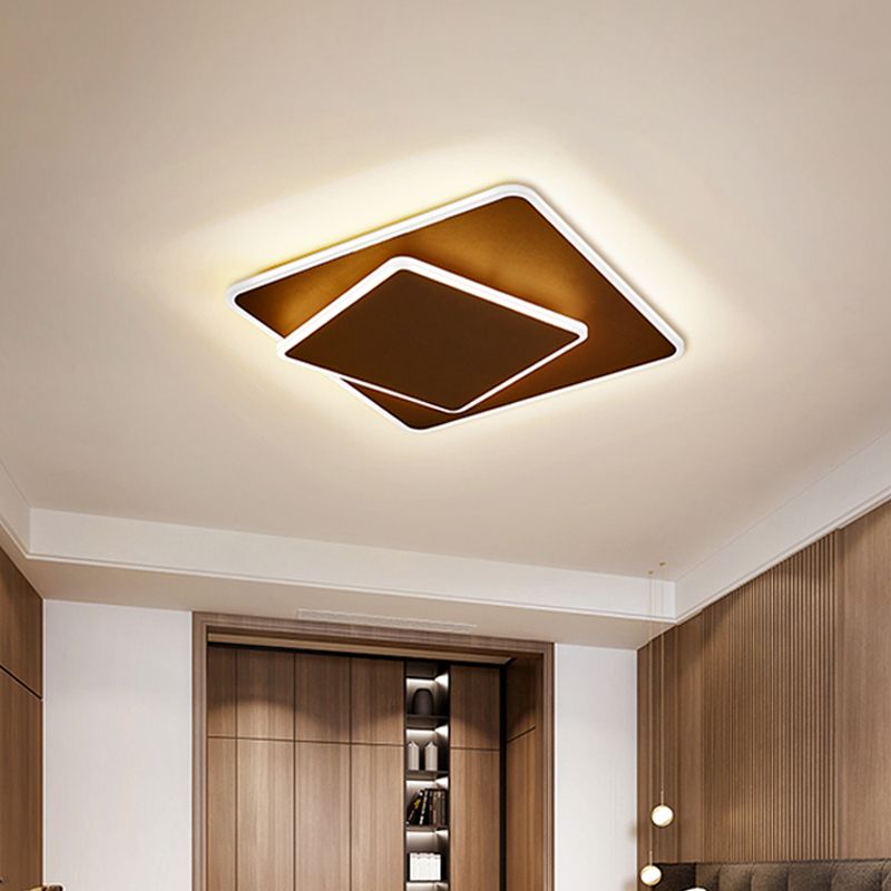 Square Flush Mount Lighting Modernism Acrylic White/Coffee 16"/19.5" Wide LED Ceiling Light in Warm/White Light