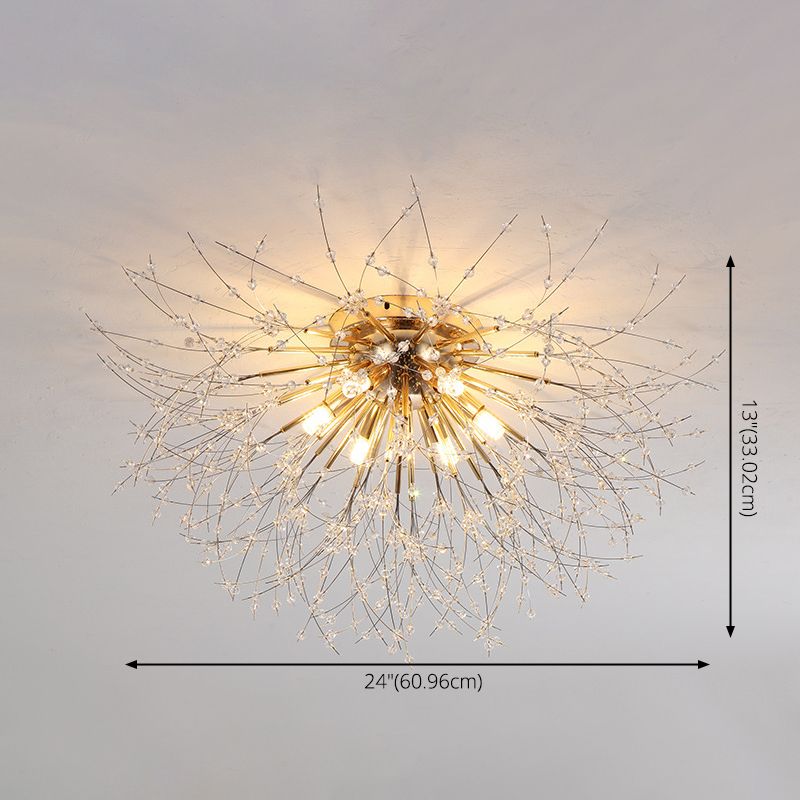Diente de león Luz de montaje semi empotrada Decoración de cristal lujosa moderna Montaje empotrado en el techo para dormitorio