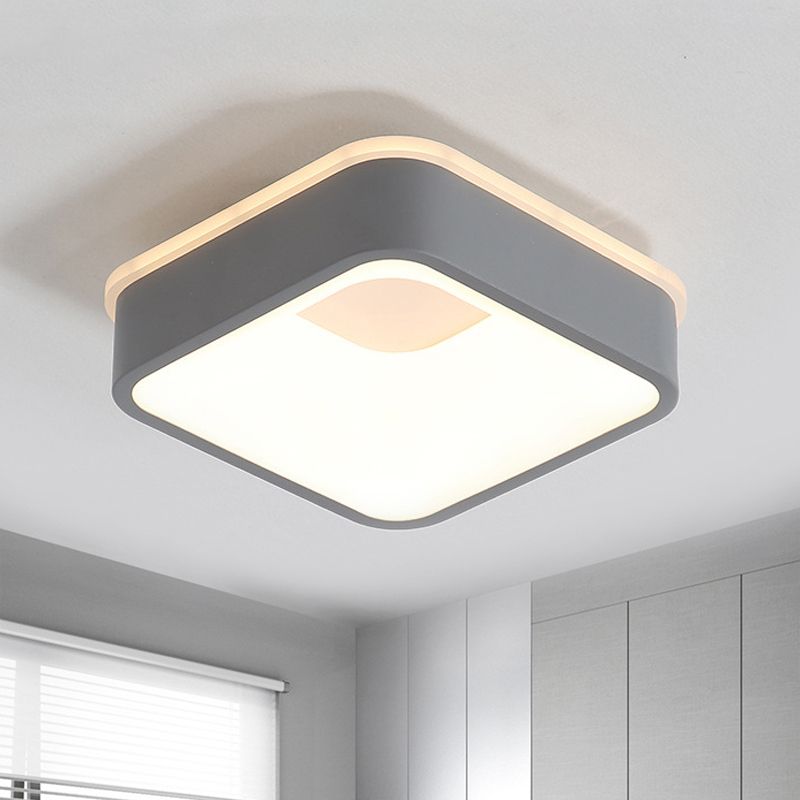 Nordic Hollowed Triangle/Round/Square Flush Lamp Metallic LED Foyer Ceiling Mounted Light in Grey/White