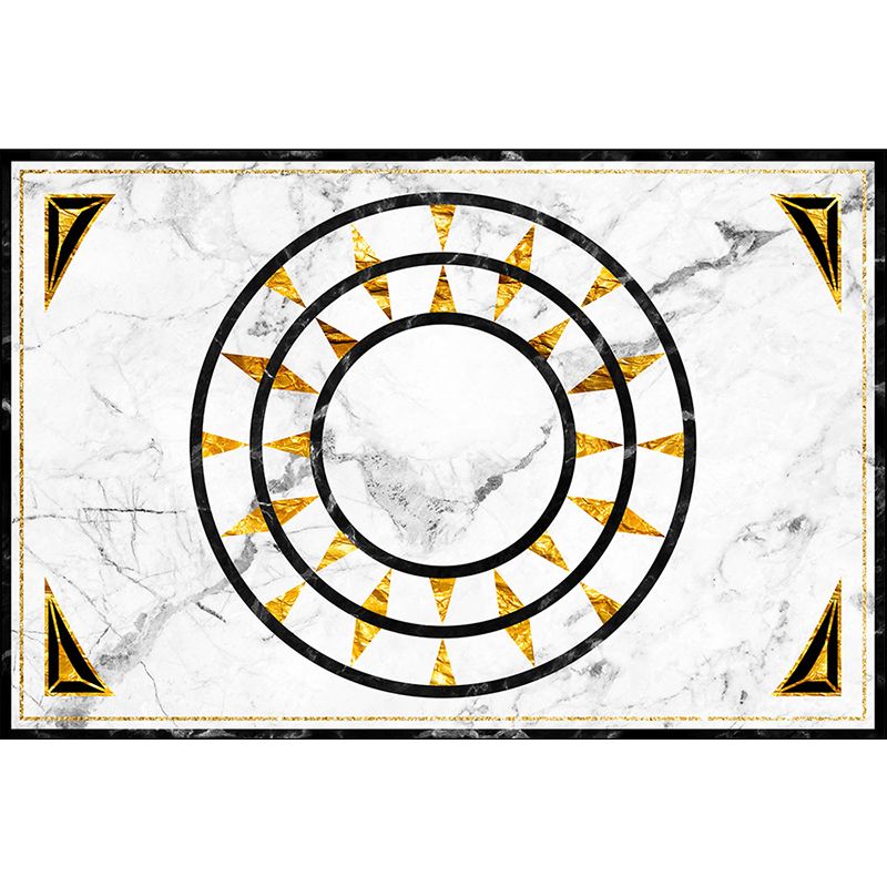 White Geometric Pattern Rug with Marble Surface Polyester Modern Rug Washable Non-Slip Pet Friendly Carpet for Living Room