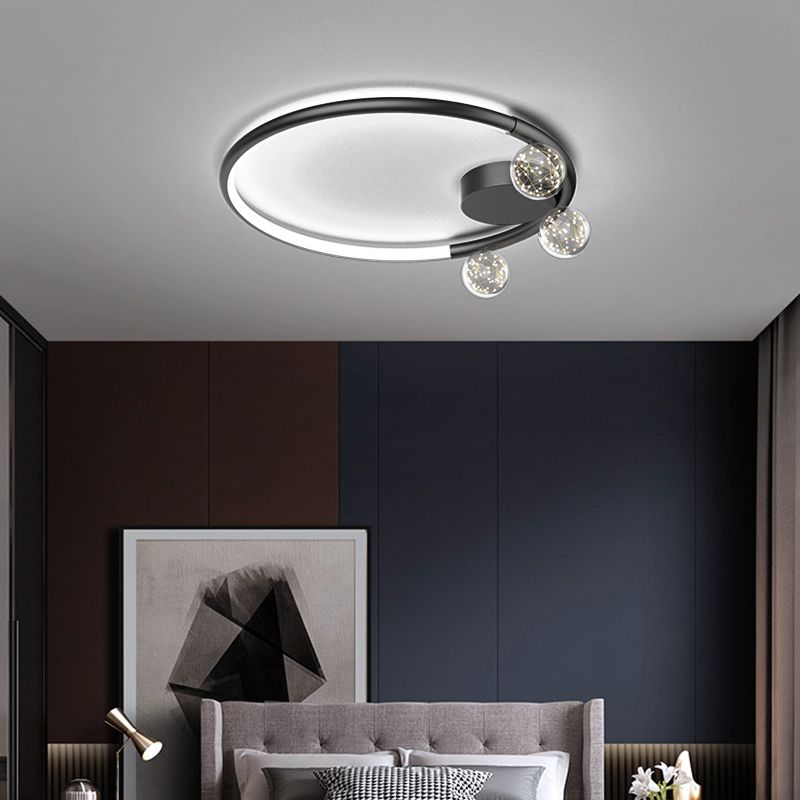 Black Metal Circulaire Flush Mount Light 3-Light LED Ceiling Light Fixture for Living Room