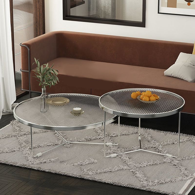 Modern Round Coffee Table Glass Top and Iron Coffee or End Table Cross Legs