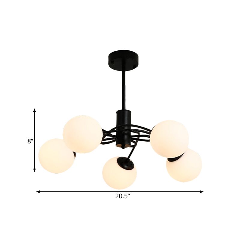 Globales Schlafzimmer Kronleuchter Beleuchtung Modernes weißes Glas 5-Bulb Black Anhänger Licht