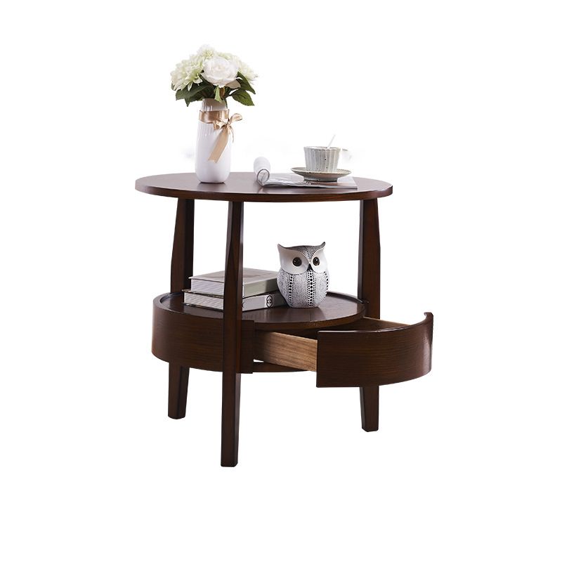 Traditional Wooden Round Top Side Table 3 Legs End Table with Storage