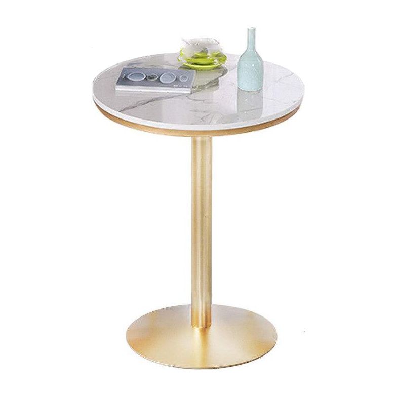 Glam Bar Dining Table Pedestal White Bistro Bar Table with Metal Base