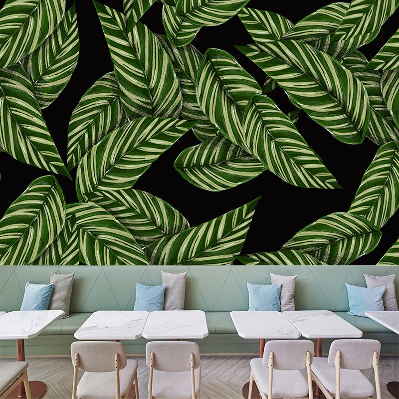 Leaves Pattern Mural for Bathroom Botanical Wall Art Illustration Moisture Resistant
