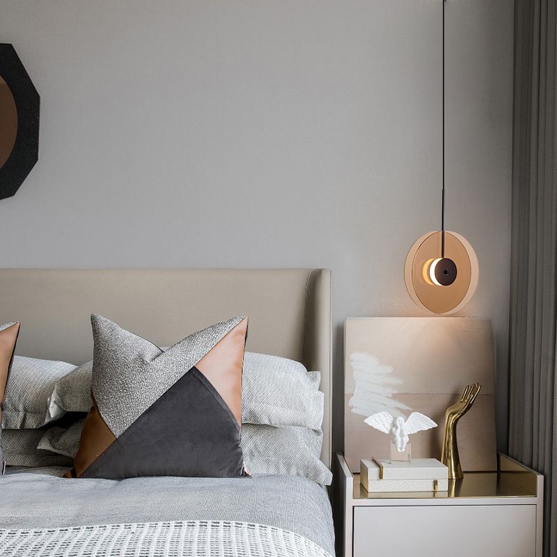 LED circulaire en verre lampe suspendue dans un pendentif en fer forgé moderne pour salle à manger