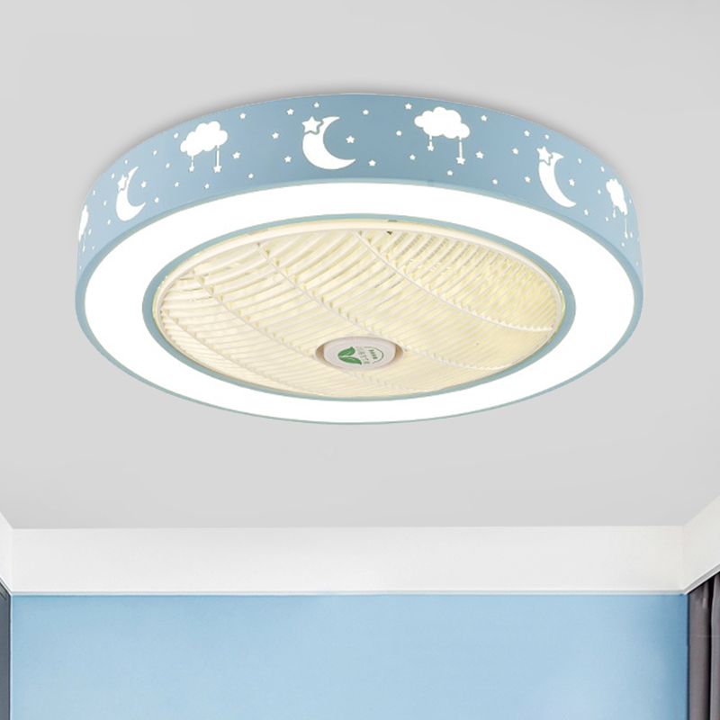 21.5 "LED LED LED Ventilismo Modernismo Sala de estar Semi Flush Mount con tambor acrílico en rosa/azul/blanco