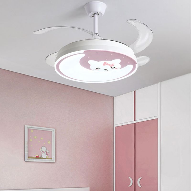 Acryl Maan en Cat Fan Lamp Cartoon LED Semi Flush plafondlicht voor kinderen Slaapkamer