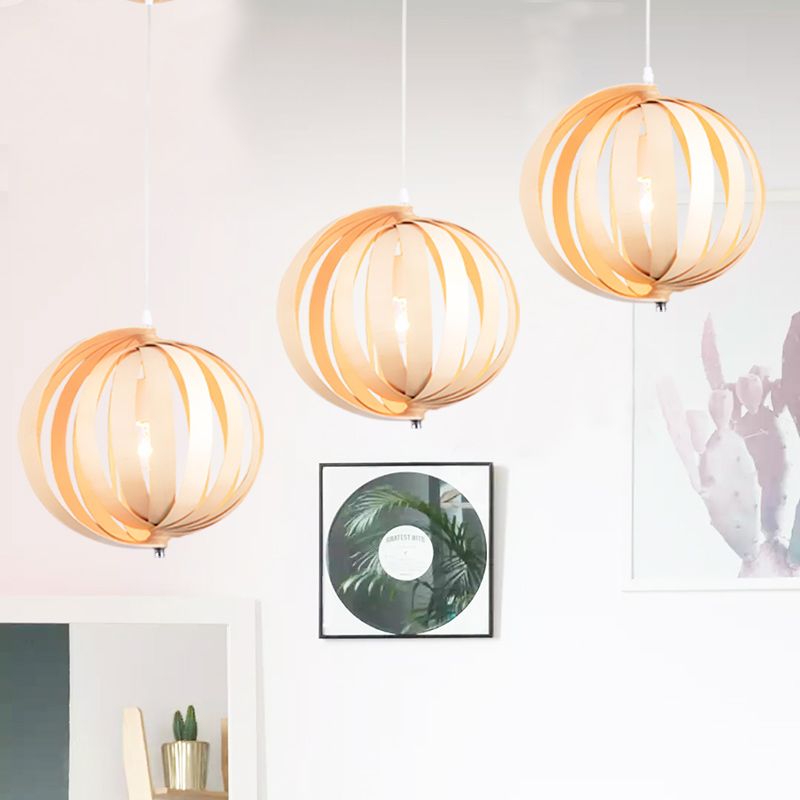 Globe Hanging Lighting Japanese Wood 14"/18" Wide 1 Bulb Beige Ceiling Pendant Light