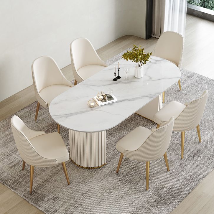 Luxury Sintered Stone Dining Desk Oval Shape Double Base Kitchen Table