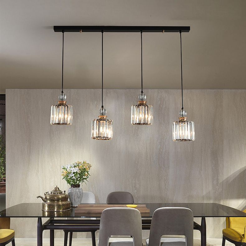 Black Cylindrical Hanging Light Fixture Minimalist Crystal Prism Pendant Lighting for Restaurant