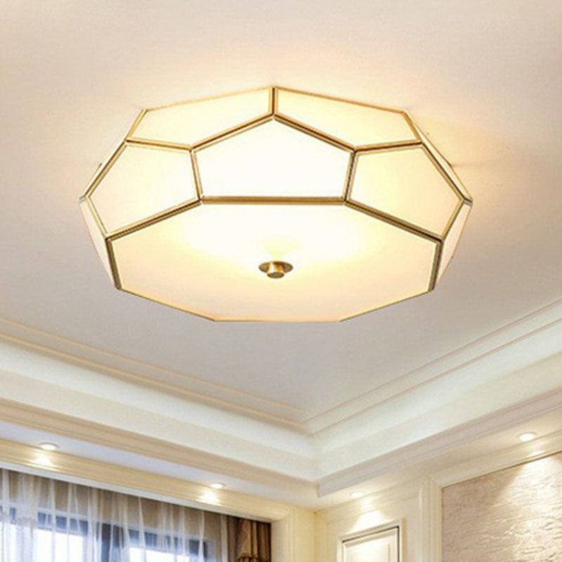 Brass Football Design Soffitto Light Minimalist White Glass Brass Finish Flush Light Fixture