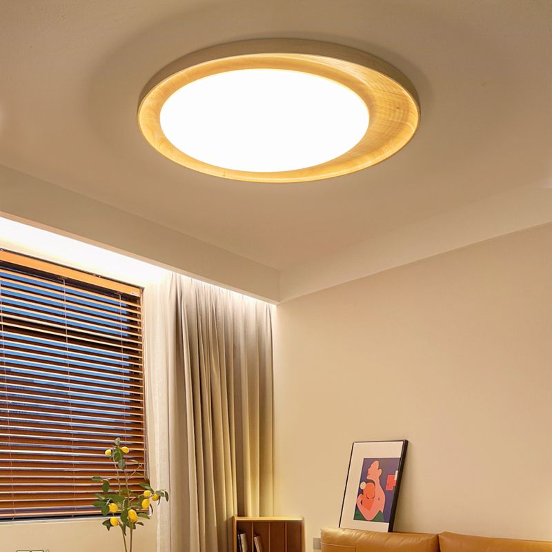 Modern Style Circle Shape Flush Mount 1 Light Wood Ceiling Light for Bedroom