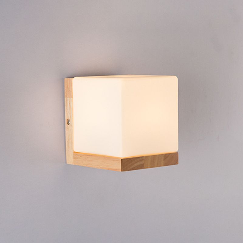 Square Wall Lighting Fixtures Modern Style Wood 1 Light Wall Lighting