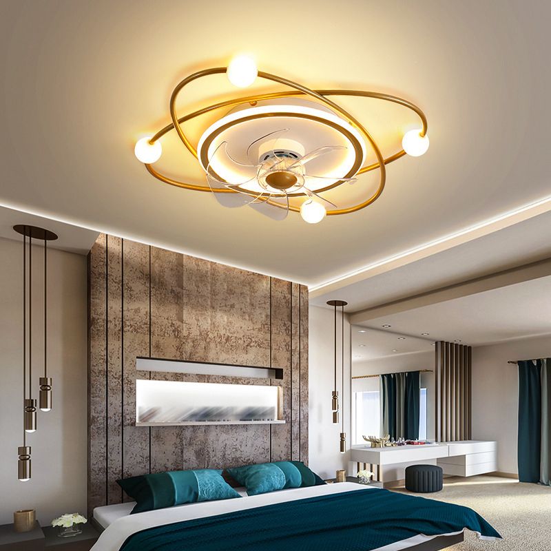 Nordic Style Ceiling Fan Lamp Iron Ceiling Fan Light with ABS Fan Blade for Bedroom