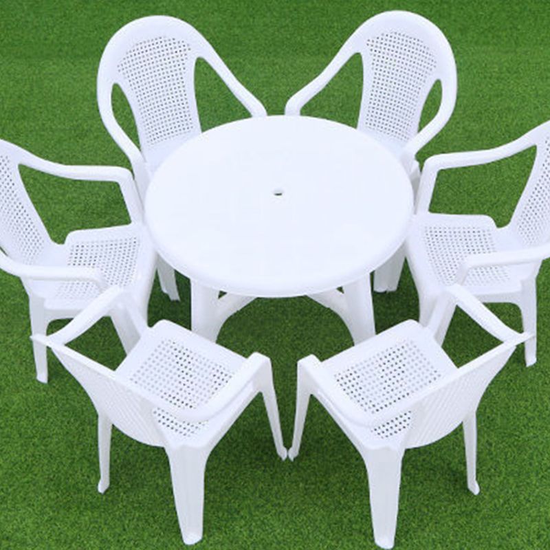 Contemporary Water Resistant Patio Table Plastic Rectangle/Round with Umbrella Hole