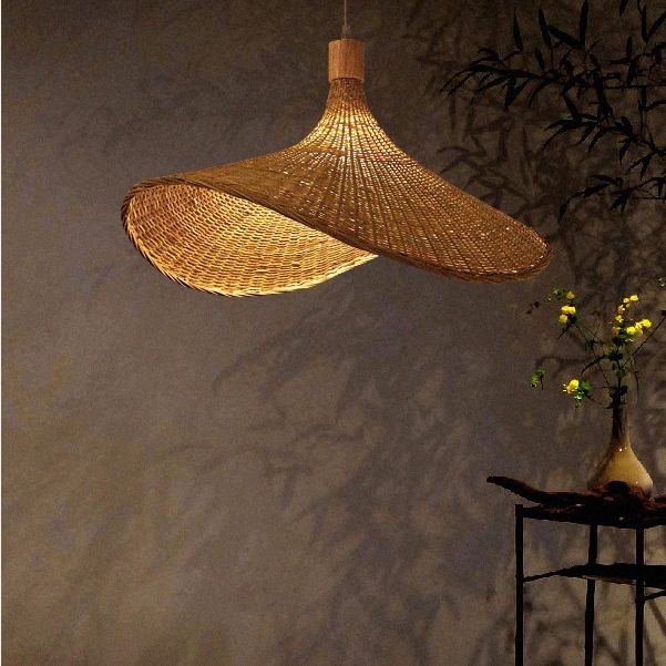 Modern Straw Hat Hanging Light Fixtures Rattan 1 Light Pendant Light
