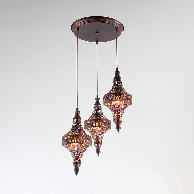 Copper 3 Bulbs Multi Light Pendant Traditional Metal Teardrop Suspension Lamp for Kitchen