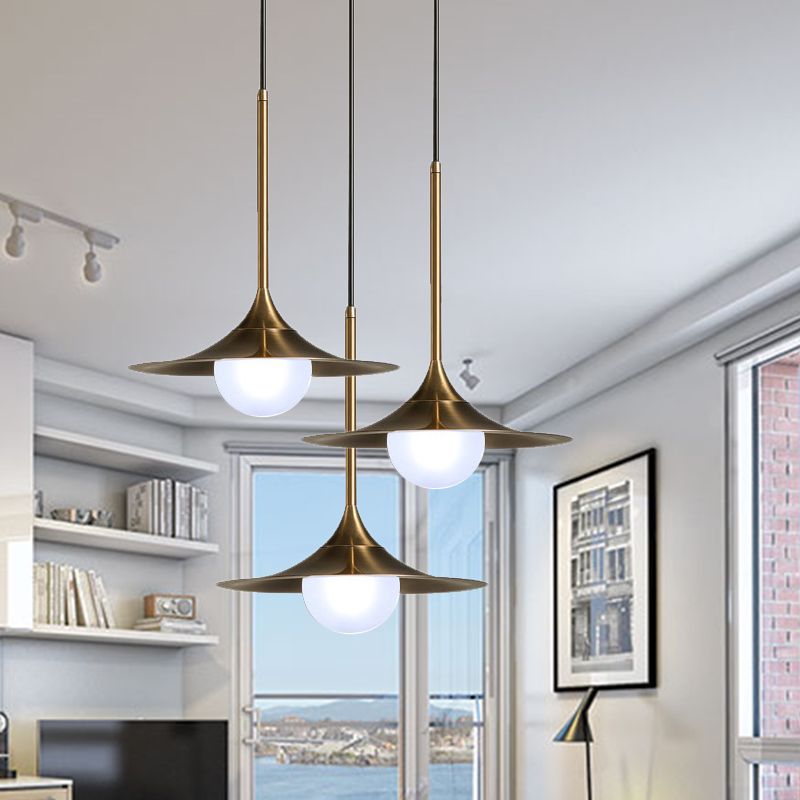 Trumpet Hanging Light with Glass Shade Contemporary Metal Single Head Brass Suspension Pendant Light for Hallway