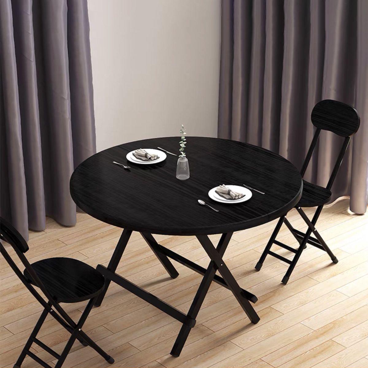 Standard Wooden Top Dining Set with Black Metallic Legs for Dining Furniture