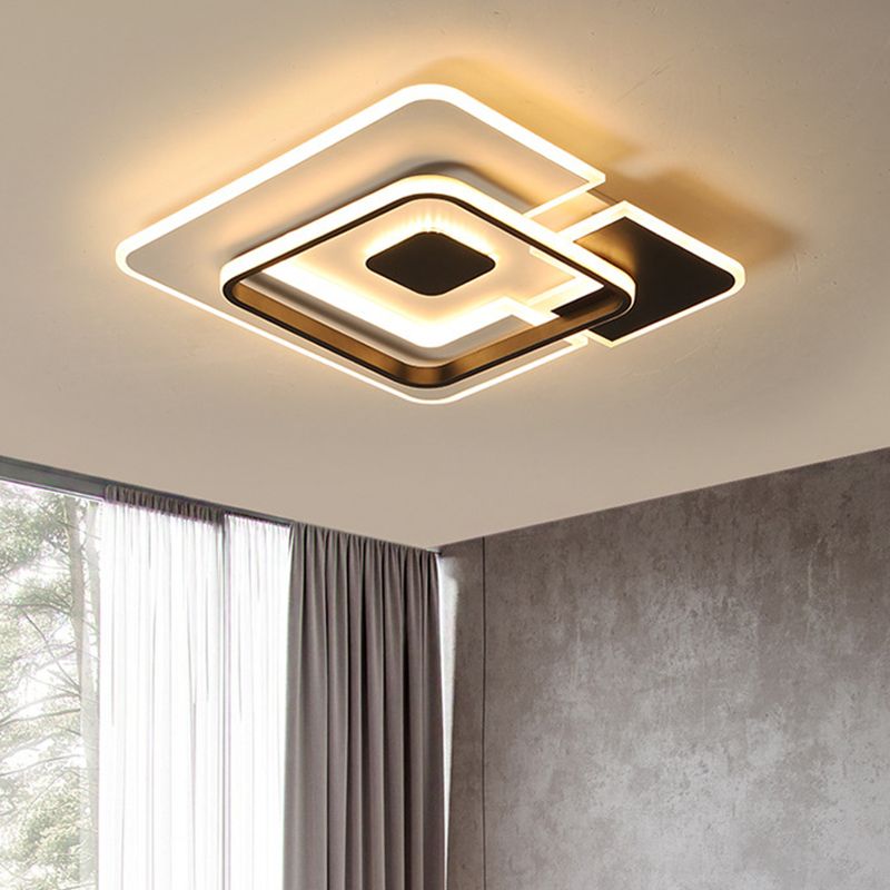 Patchwork 2-Square Ceiling Lamp Modern Creative Acrylic Black and White 18"/21.5" Wide LED Flush Mount in Warm/White Light