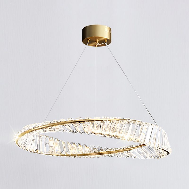 Modern Luxury LED Chandelier Lacquered Iron Circular Pendant Light with Crystal Shade