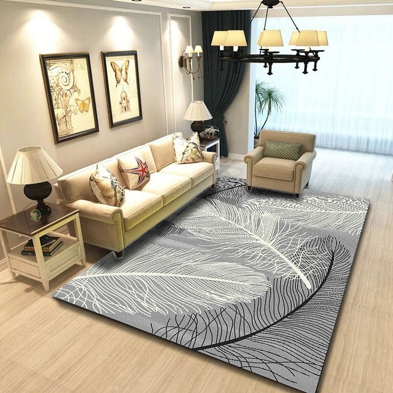 Nordic Feather Pattern Rug Multicolor Polyester Rug Washable Pet Friendly Non-Slip Area Rug for Living Room