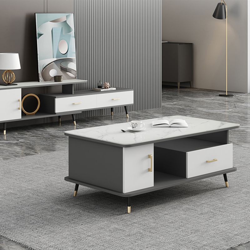 Modern Style Slate White/grey/black Top Rectangular Coffee Table