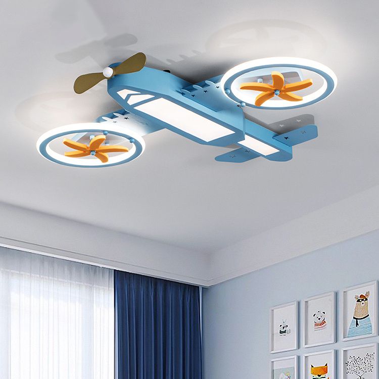Lámpara de techo de metal LED moderna con luz empotrada en avión azul para dormitorio de niños