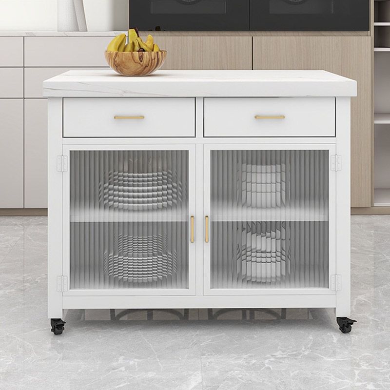 Dining Room Kitchen Island Table Modern Marble Prep Table with Storage Cabinet