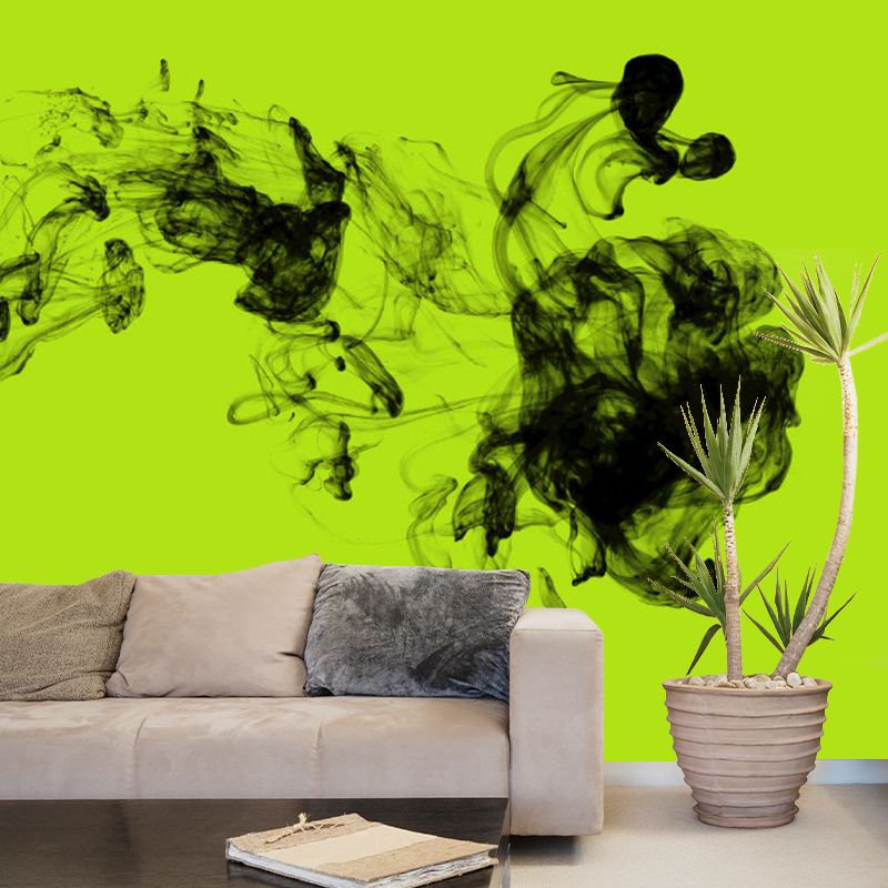 Ink Drops in Water Mural Wallpaper Black-Green Simplicity Wall Decoration for Hallway