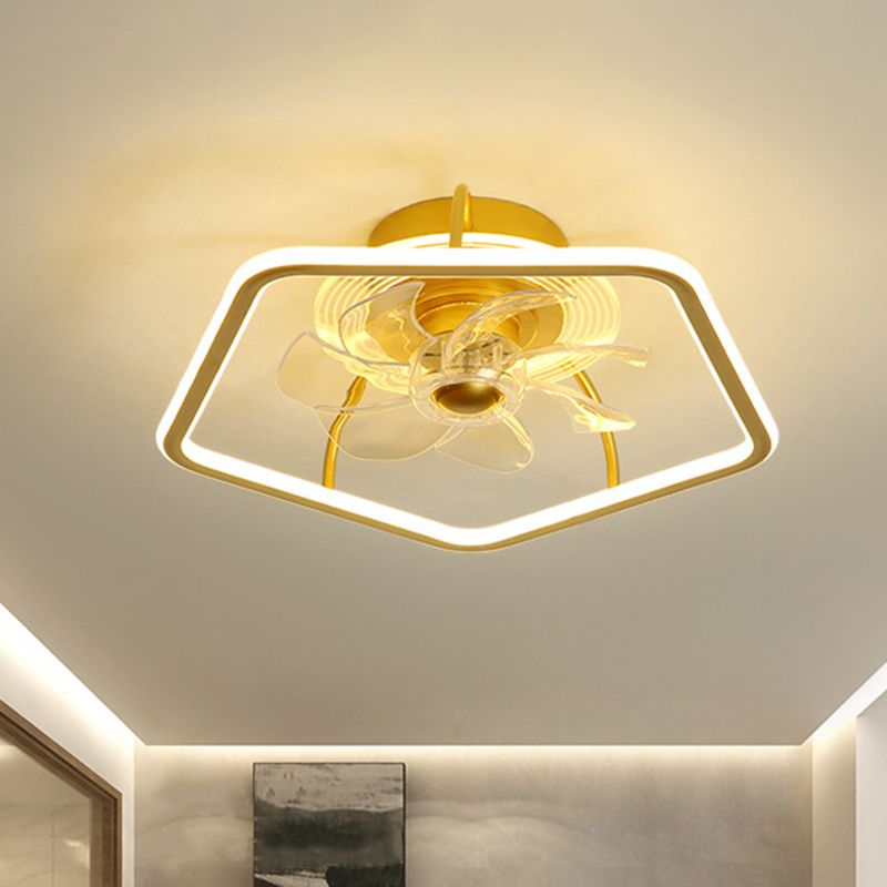 Pentagone Semi Flush Plafond Light moderne Metal Black / Gold LED PROSITION LUMINATEUR avec 7 lames, 18,5 "de largeur